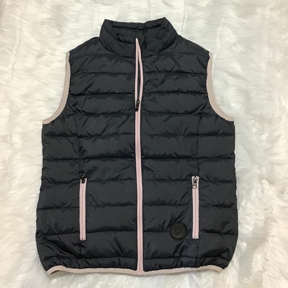 Lotto Women’s Puffer Gray Vest With Pink Piping Sleeveless Mock Neck